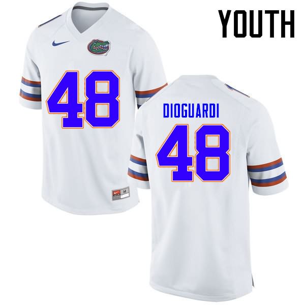 NCAA Florida Gators Brett DioGuardi Youth #48 Nike White Stitched Authentic College Football Jersey DTH4164KZ